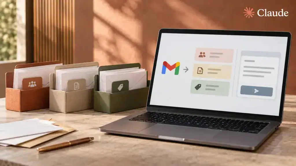 Illustration zum Praxisvideo: Claude Cowork für Gmail: E-Mails automatisch sortieren, zusammenfassen und beantworten