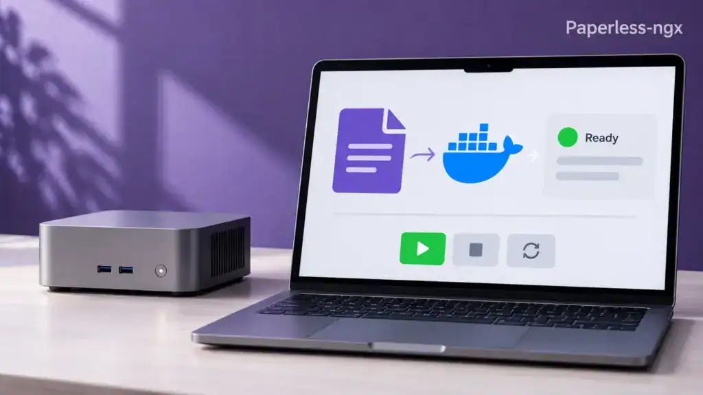 Illustration zum Praxisvideo: Paperless-ngx lokal installieren: So einfach geht’s mit Docker Desktop & KI