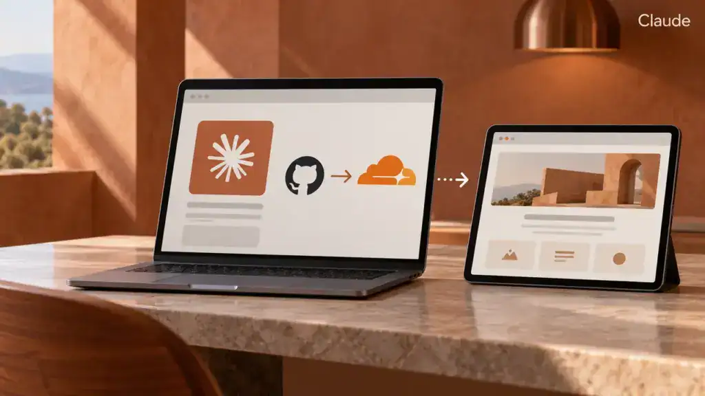 Illustration zum Praxisvideo: Claude Landingpage oder App kostenlos auf Cloudflare veröffentlichen