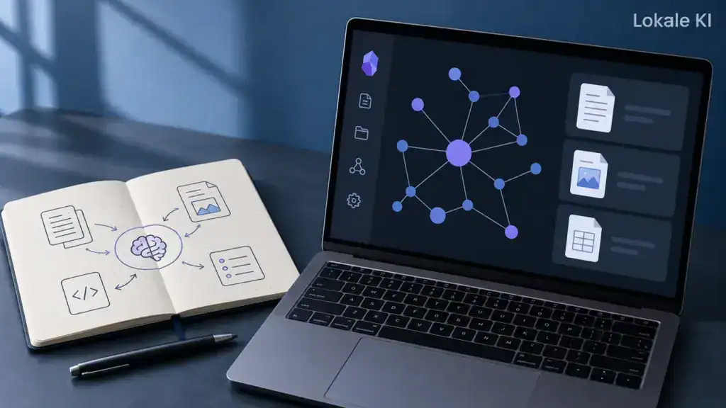 Illustration zum Praxisvideo: Second Brain mit KI aufbauen: Eigene Wissensbasis – kostenlos und ohne Cloud
