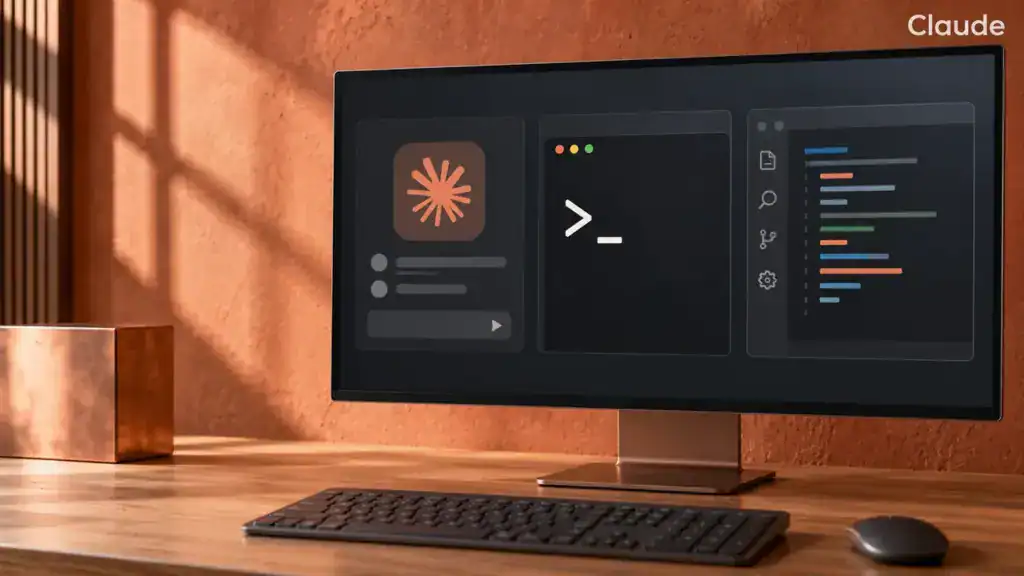 Illustration zum Praxisvideo: Claude Code – der komplette Einstieg: App, Terminal und Entwicklungsumgebung