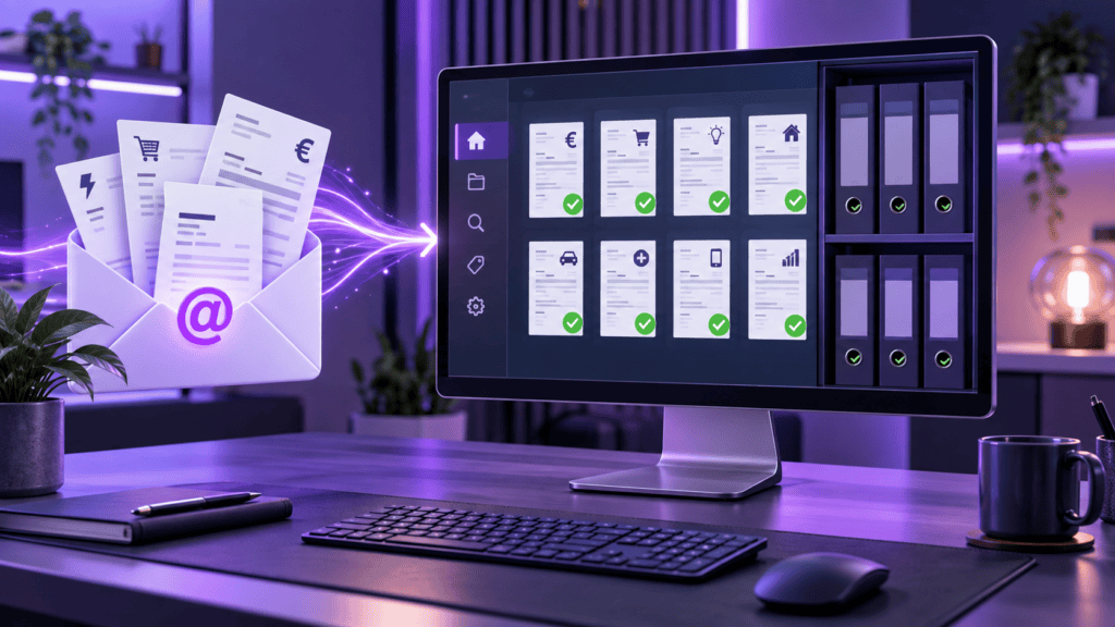 Illustration: Rechnungen werden per E-Mail automatisch in Paperless-ngx eingelesen und archiviert.